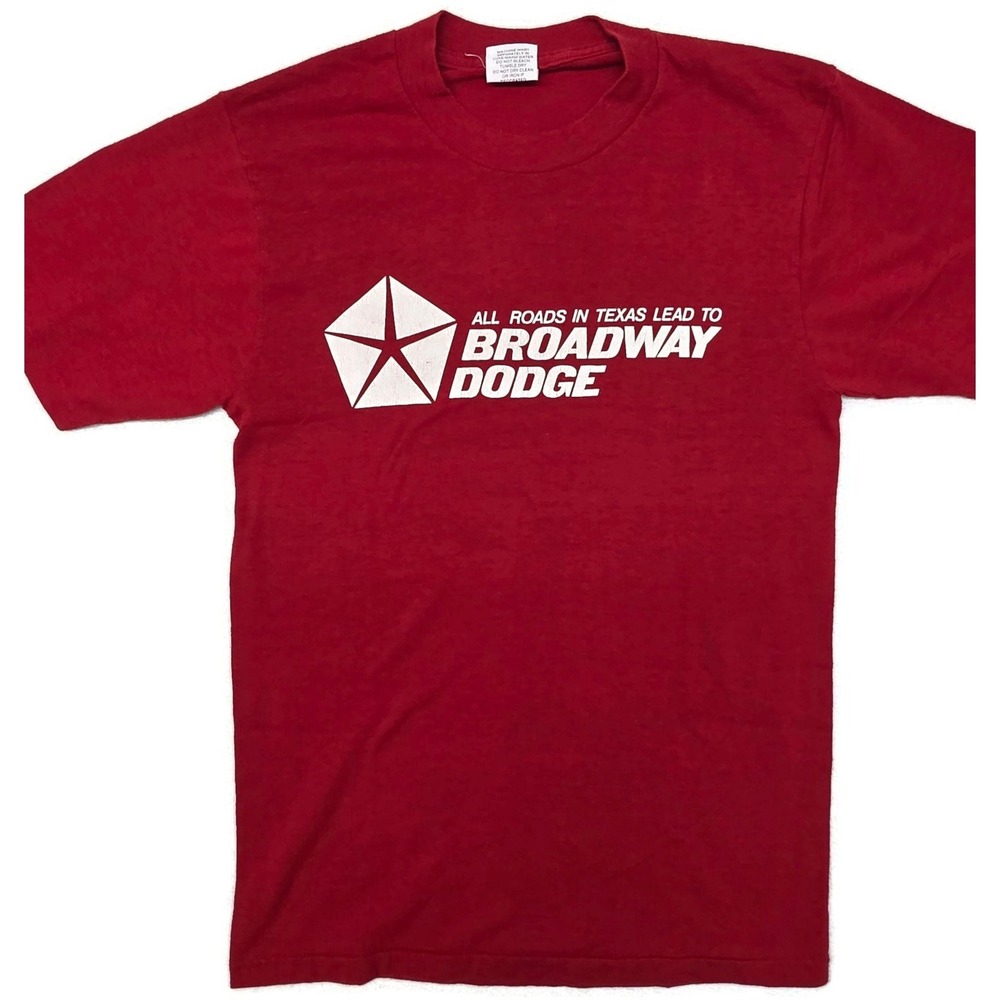 Vintage Broadway Dodge Shirt Mens Medium Red Ebert Sportswear Texas Advertising
